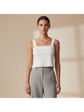 New LOFT White Cotton Tank Top Crop Lined - Size L minimalist, Basics essential